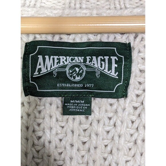 American Eagle Chunky Knit Sweater Beige V Neck Size M Y2K - Picture 3 of 10